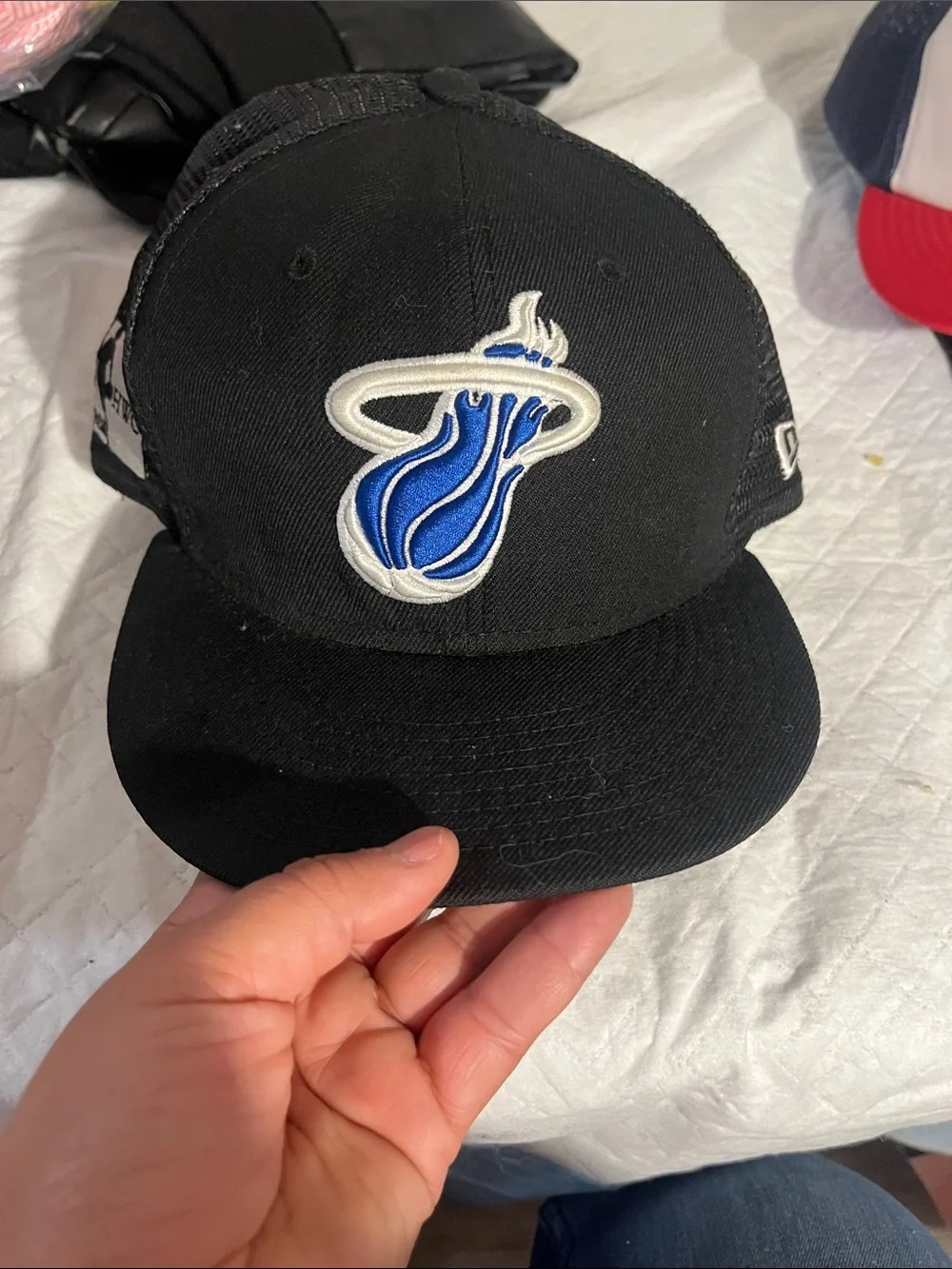 NBA Black Snapback Hat with Blue & White Flame Logo